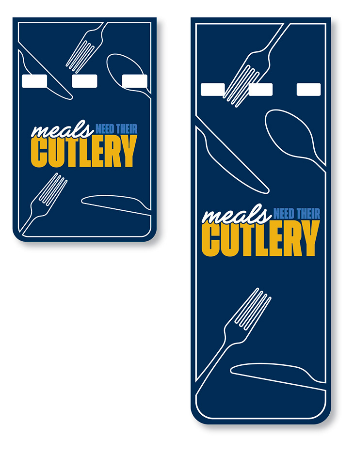 SWTC cutlery holder graphics with utensil illustrations and “Meals Need Their Cutlery” message.